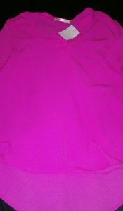 Hot Pink High low Blouse w/ gold Accent